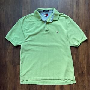 Tommy Hilfiger Polo Shirt Lime Green Y2K Vintage Men’s Large